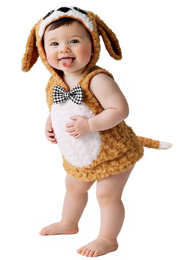 UQJE Kids Dog Costume Furry Toddler Puppy Costume Halloween Cute Plush Dog Dress Up Baby Animal Costumes-S - Image 1